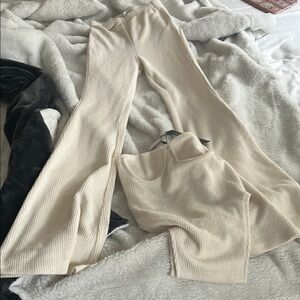 Cream Ribbed Knit Set